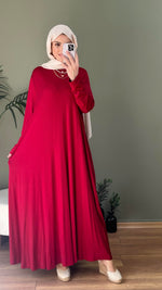 A KESİM %100 PAMUKLU SWEAT ELBİSE  BORDO