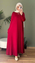 A KESİM %100 PAMUKLU SWEAT ELBİSE  BORDO