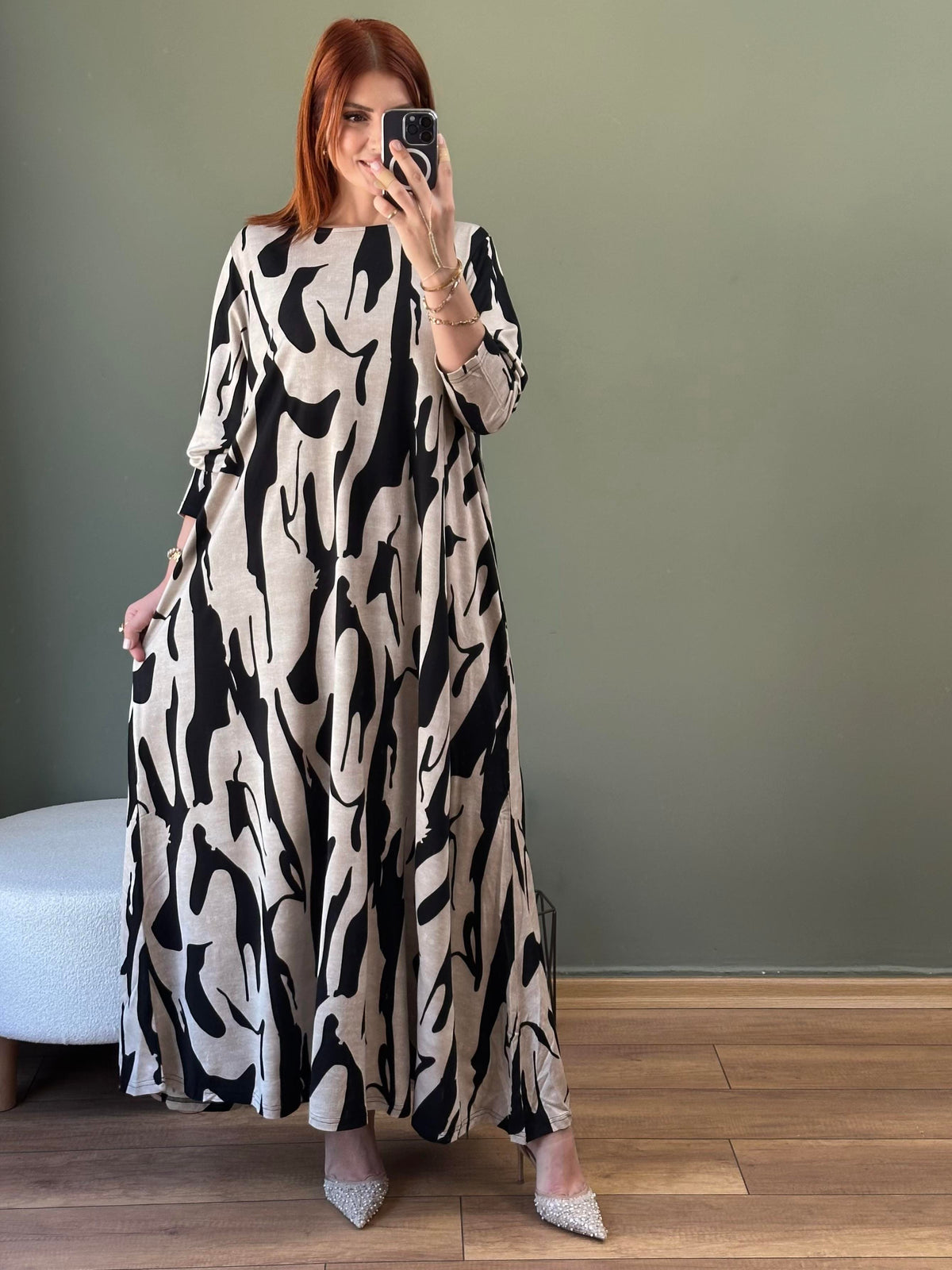 A KESİM İKİ İPLİK PAMUKLU ELBİSE ZEBRA DESEN