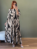 A KESİM İKİ İPLİK PAMUKLU ELBİSE ZEBRA DESEN