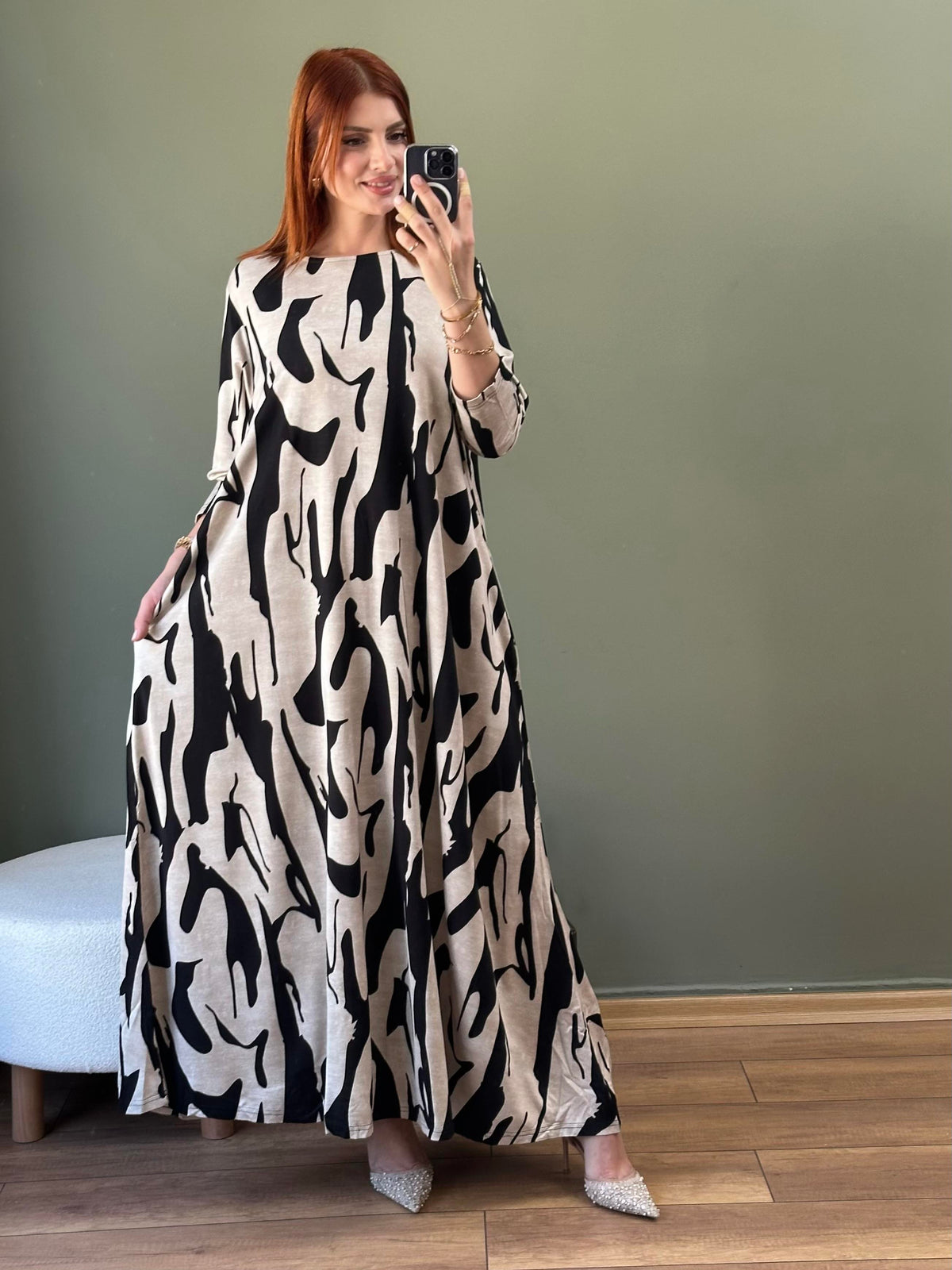 A KESİM İKİ İPLİK PAMUKLU ELBİSE ZEBRA DESEN
