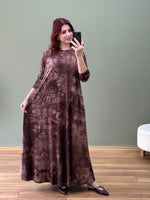 A KESİM PAMUK PENYE ELBİSE KAHVE BATIK DESEN