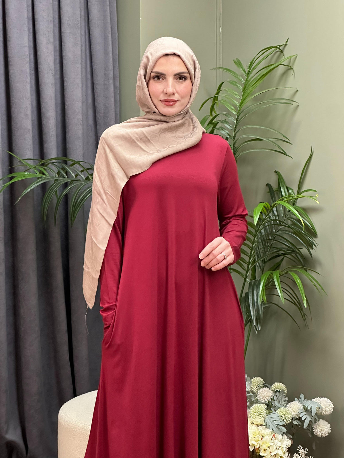 A KESİM VİSKON PENYE SWEAT ELBİSE BORDO