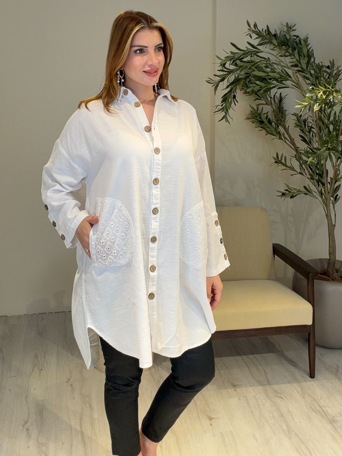 AceSo Atelier | Natura Fisto Keten Gabardin Tunik Beyaz
