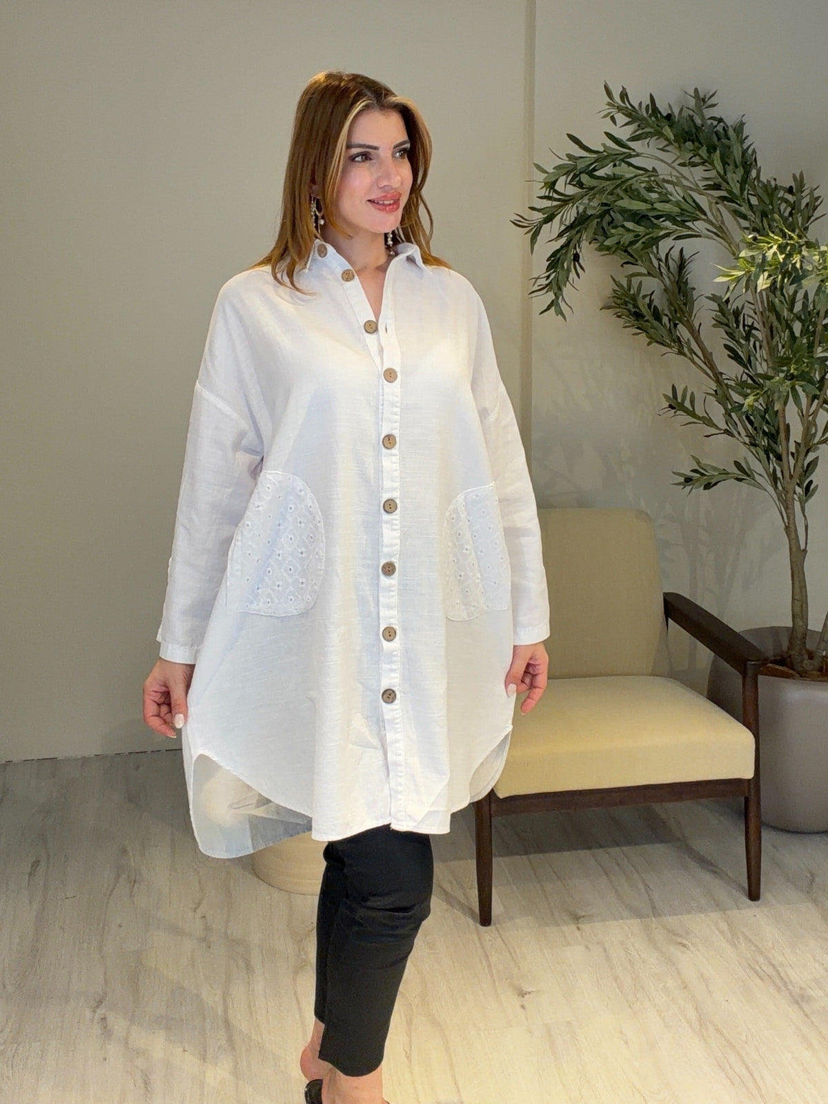 AceSo Atelier | Natura Fisto Keten Gabardin Tunik Beyaz