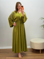 Alara Taş Detaylı Ayarlanabilir Yaka Pamuk Elbise Olive