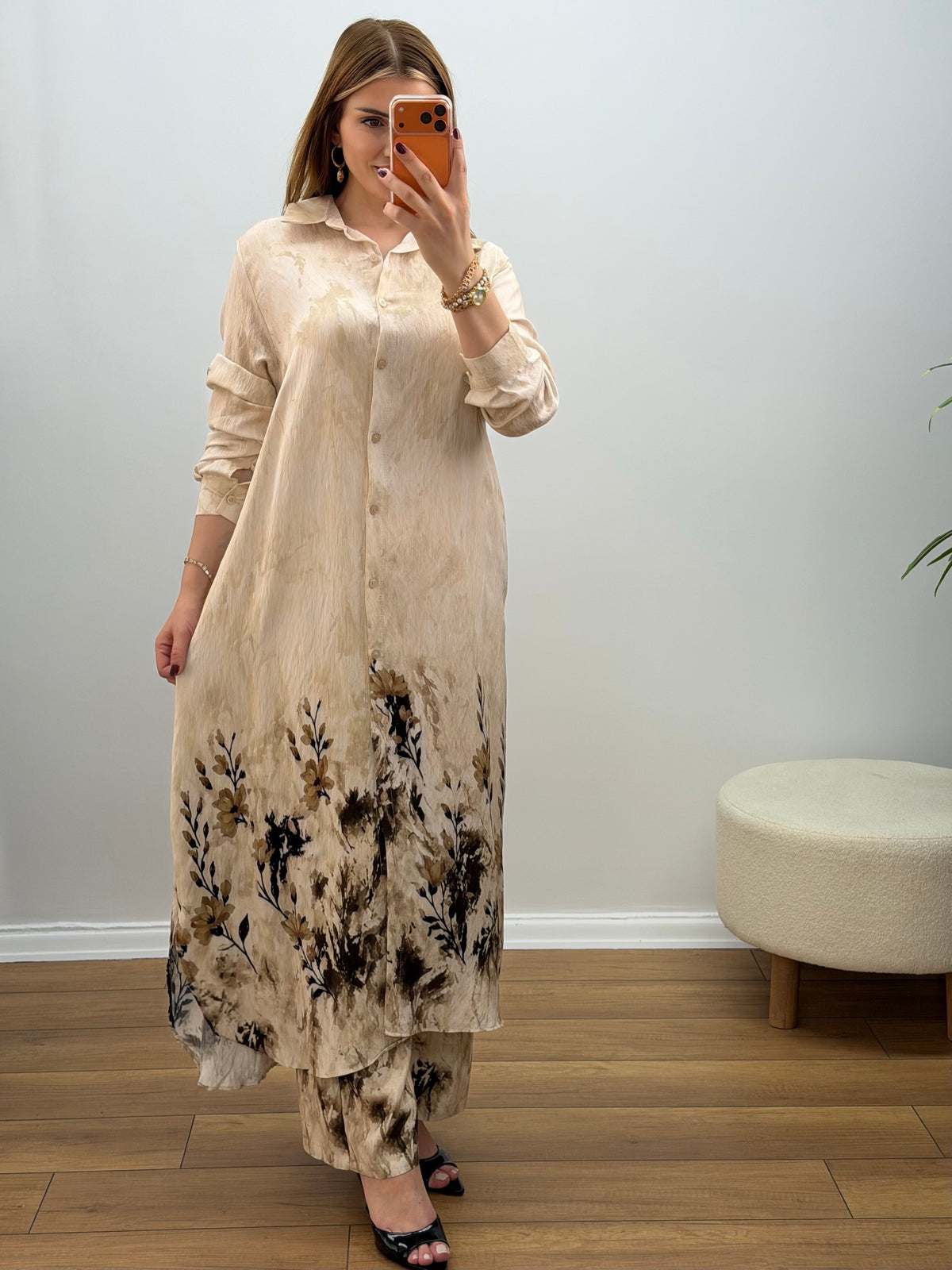 Amber Floral Takım Bej