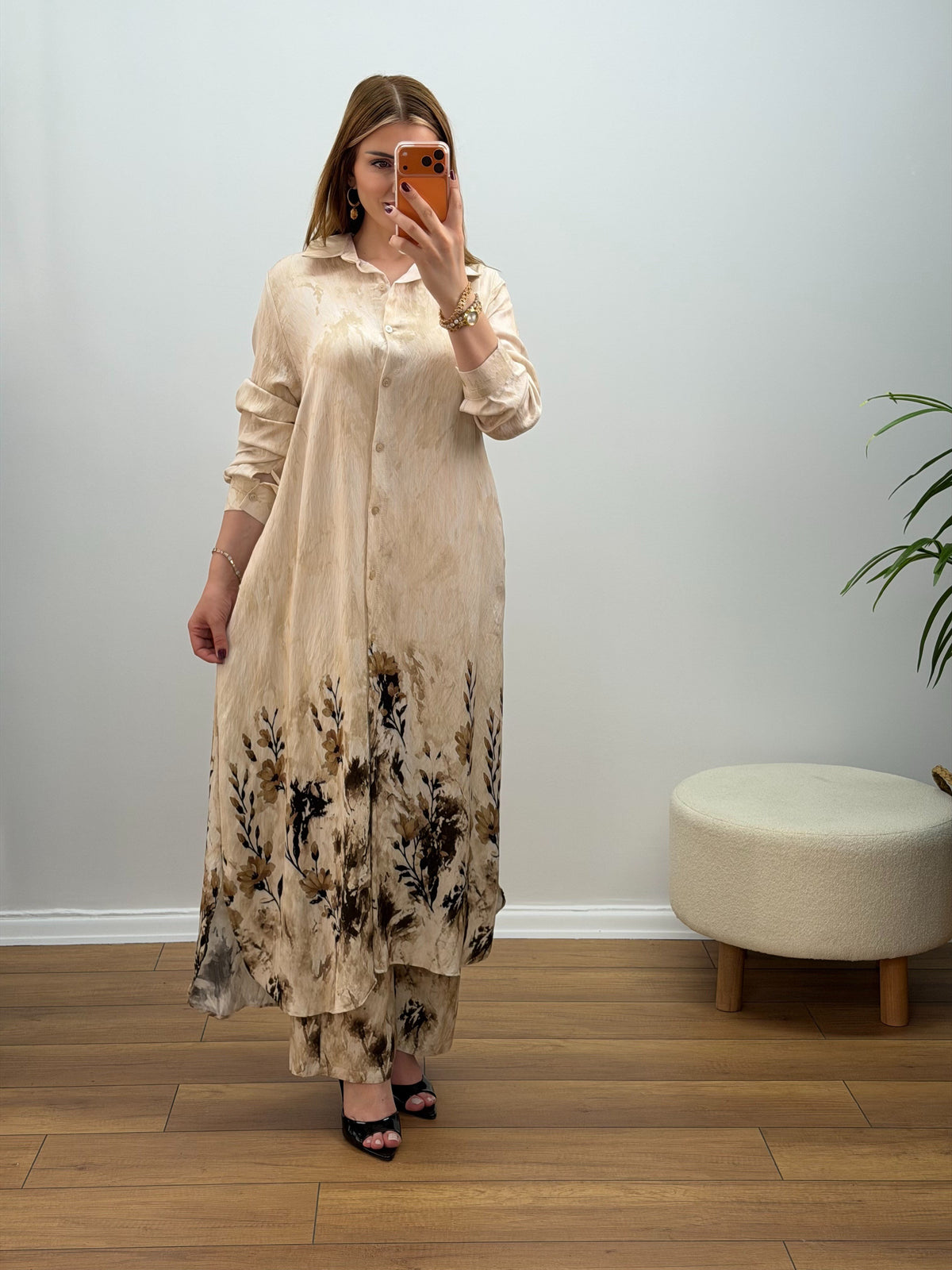 Amber Floral Takım Bej