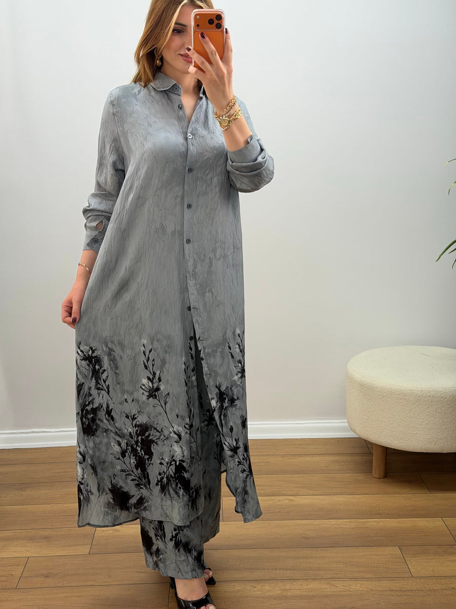 Amber Floral Takım Gri