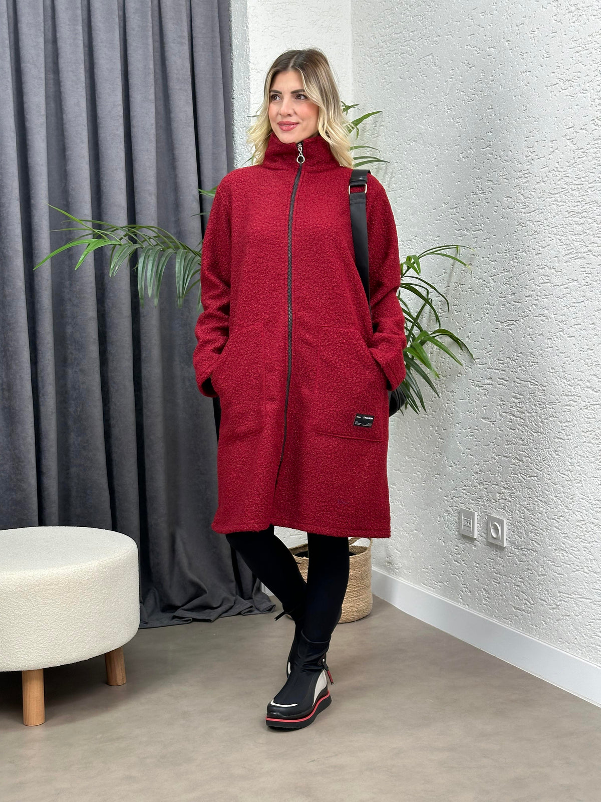 ARMALI İTALYAN BUKLET KABAN BORDO