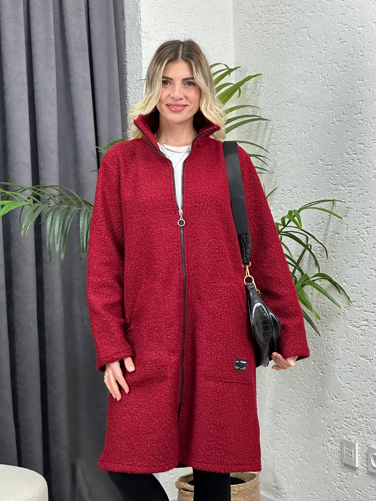 ARMALI İTALYAN BUKLET KABAN BORDO