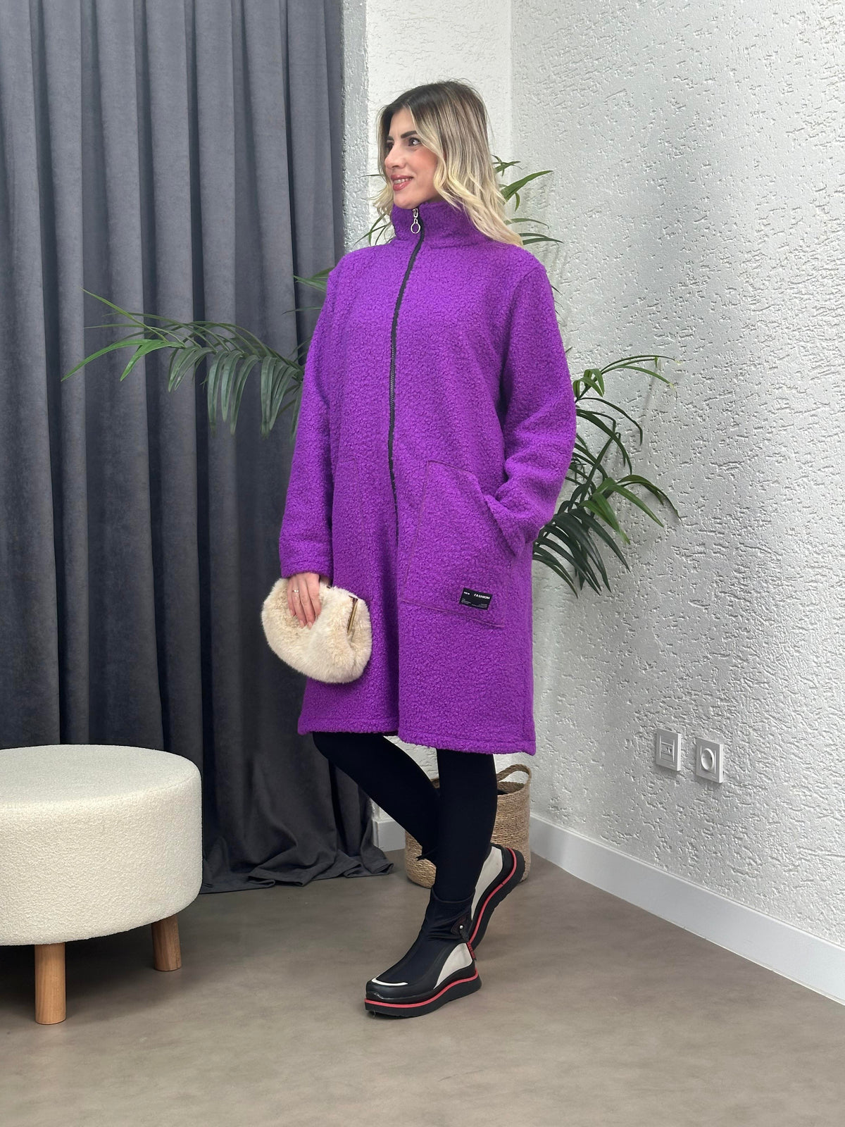 ARMALI İTALYAN BUKLET KABAN MOR