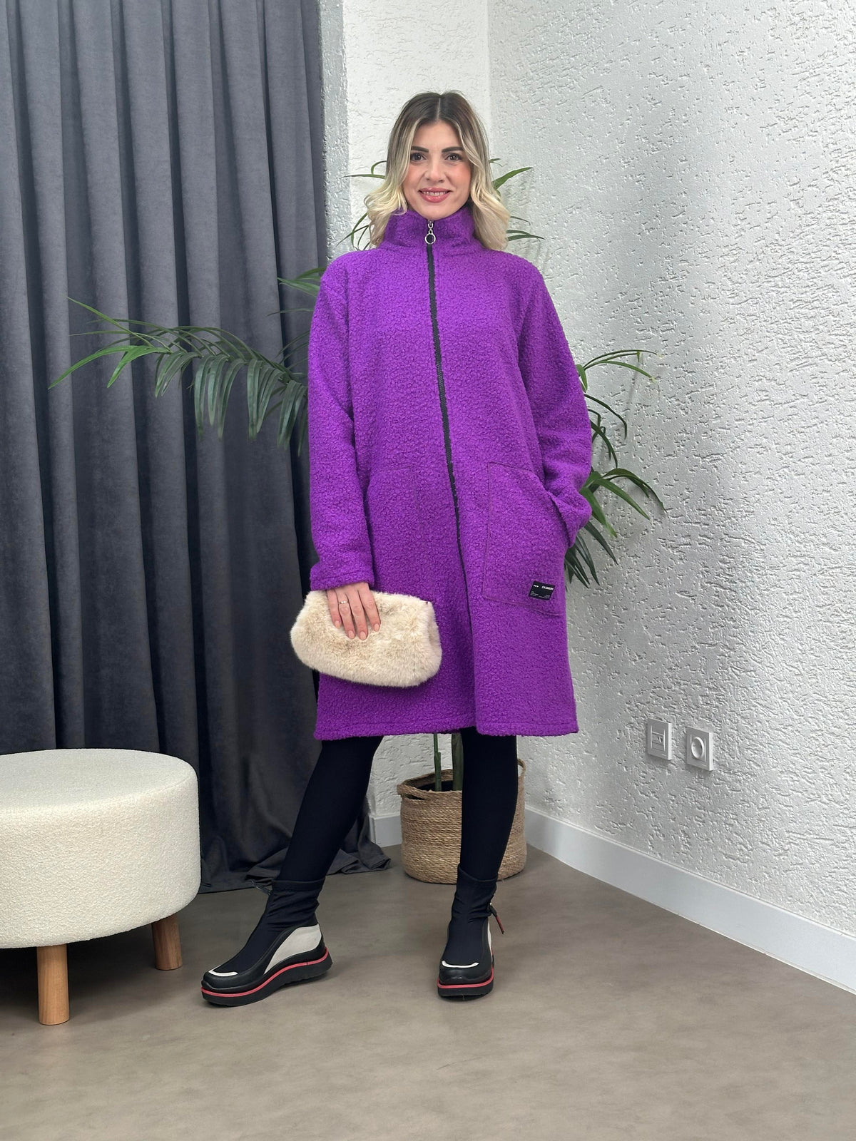 ARMALI İTALYAN BUKLET KABAN MOR