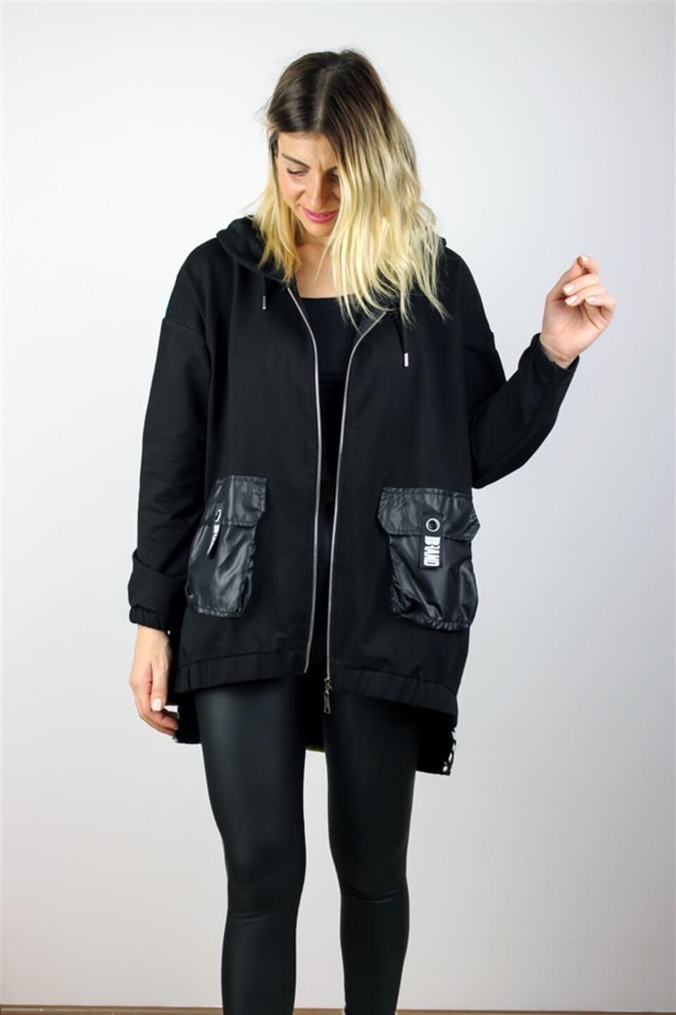 ASİMETRİK KESİM SWEAT CEKET DETAYLI