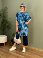 ASİMETRİK PAMUK BLUZ MAVİ BATIK DESEN