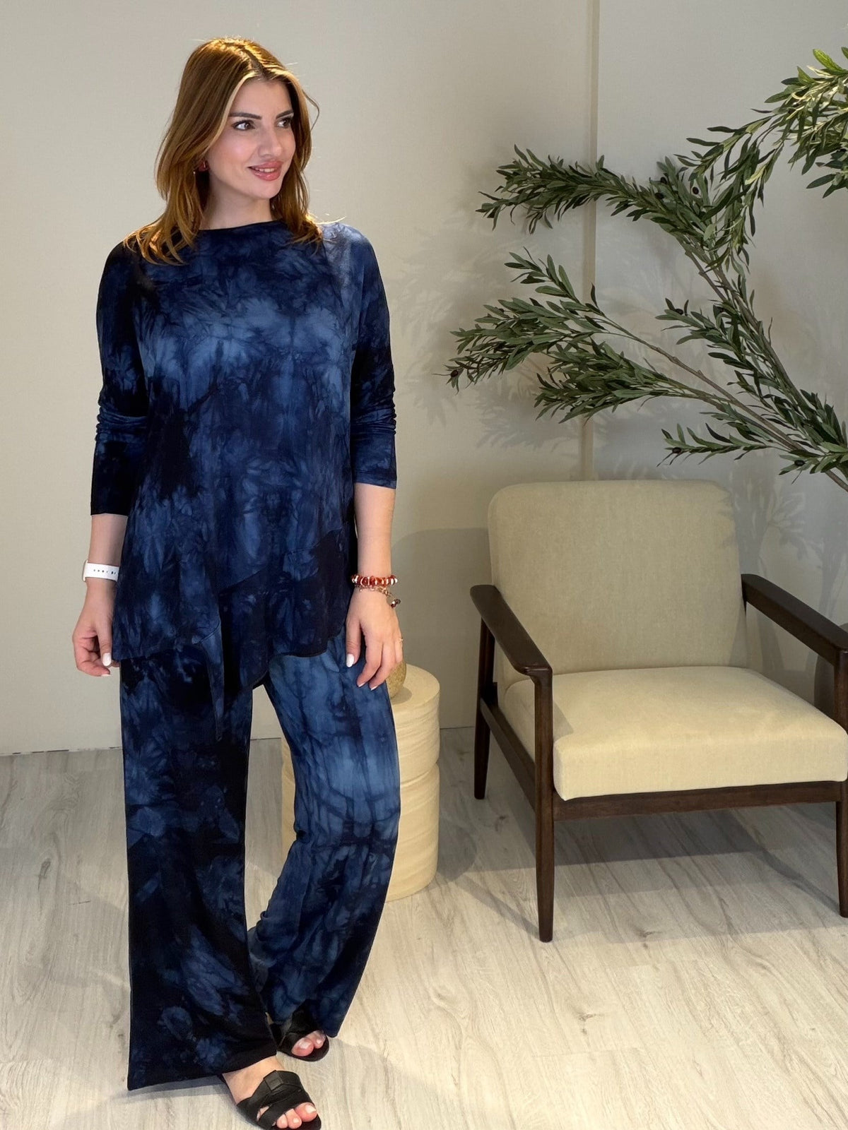 Asimetrik Tunikli Batik Takım Lacivert