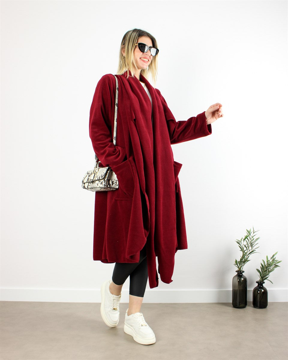 ATKILI CEP DETAYLI POLAR KABAN BORDO