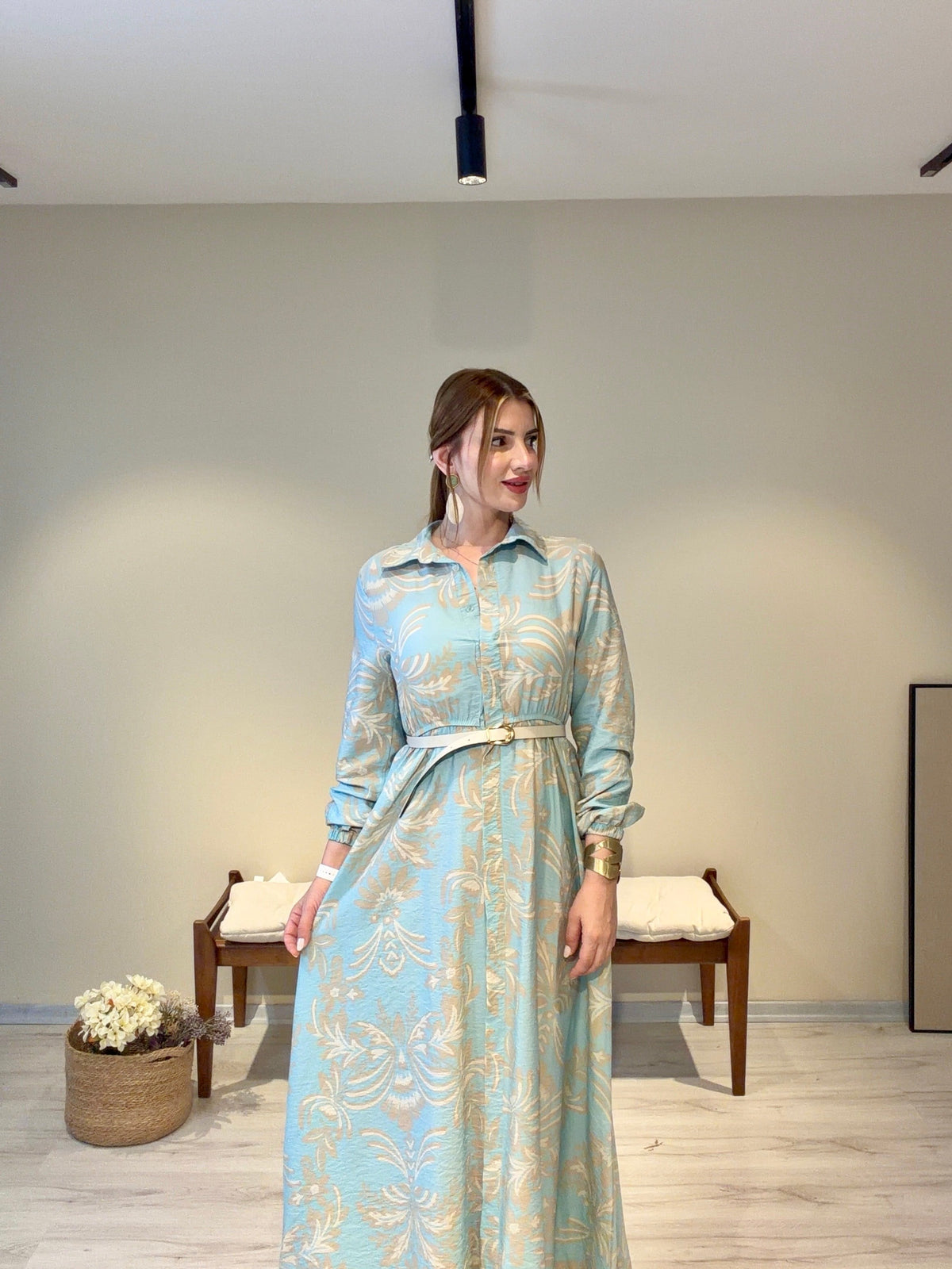 Aurelia %100 Pamuk Couture Elbise Mavi