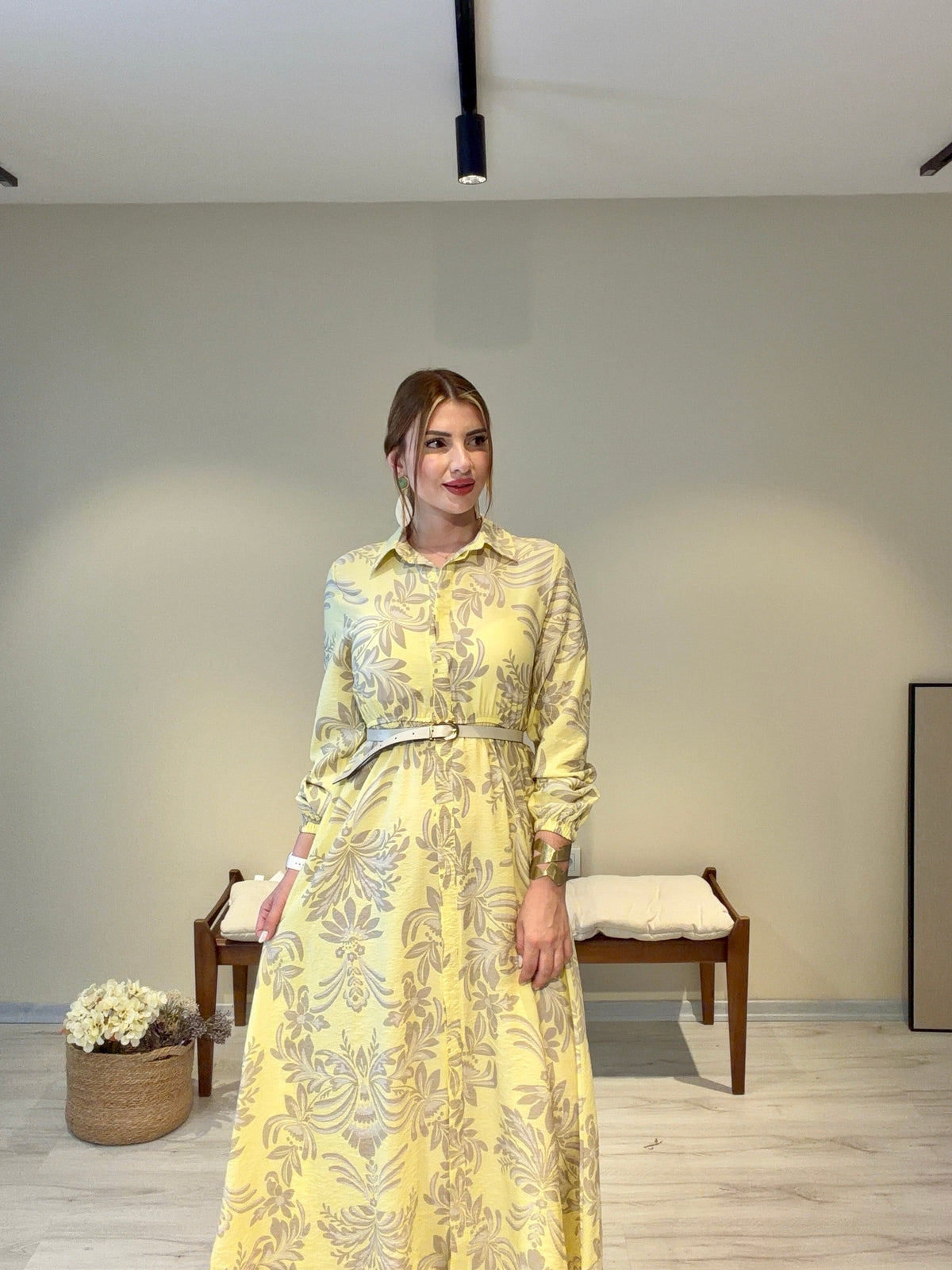 Aurelia %100 Pamuk Couture Elbise Sarı