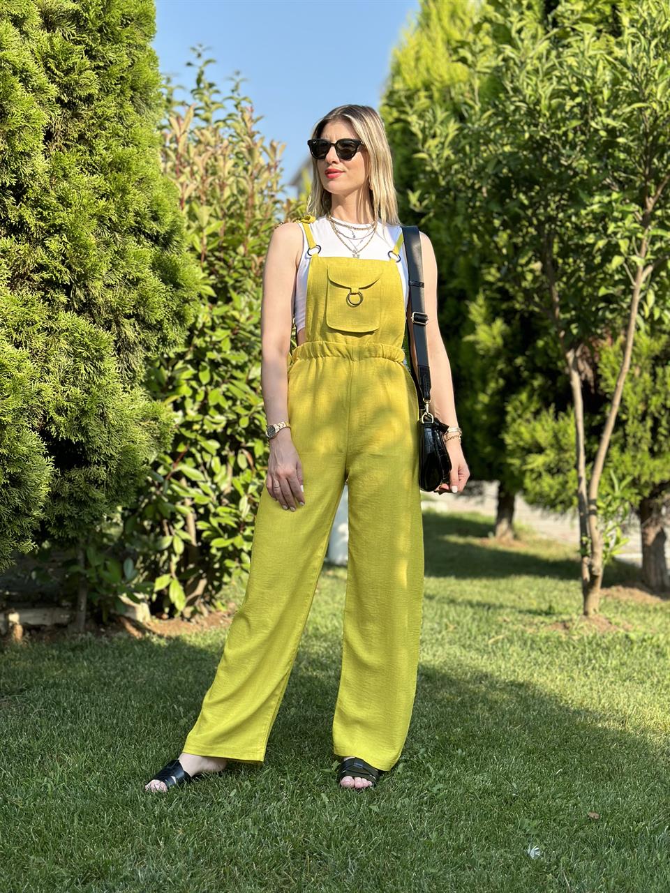 AYARLANABİLİR ASKILI AKSESUARLI KETEN SALOPET