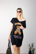 AYICIK NAKIŞ İŞLEMELİ PAMUKLU SWEAT ELBİSE