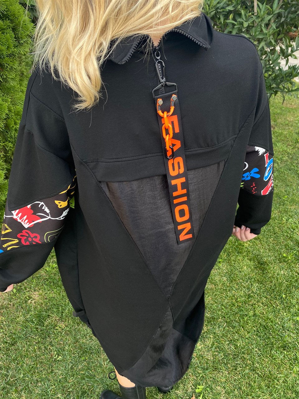 BASKILI OVERSİZE SWEAT ELBİSE