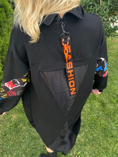 BASKILI OVERSİZE SWEAT ELBİSE