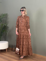 BATIK DESEN GÖMLEK YAKA ViSKON ELBİSE KAHVE