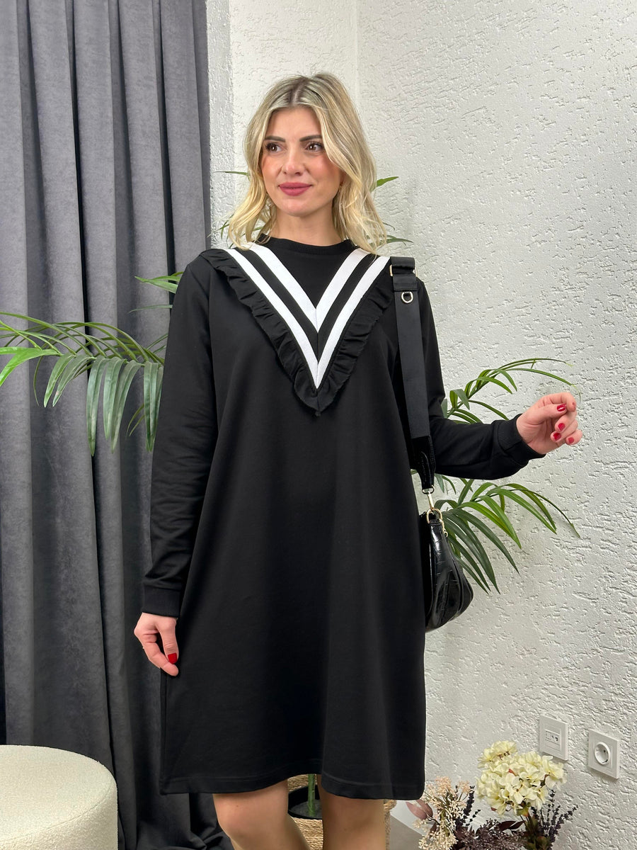 BATTAL BEDEN V YAKA RİBANA GÜPÜR TUNİK SİYAH