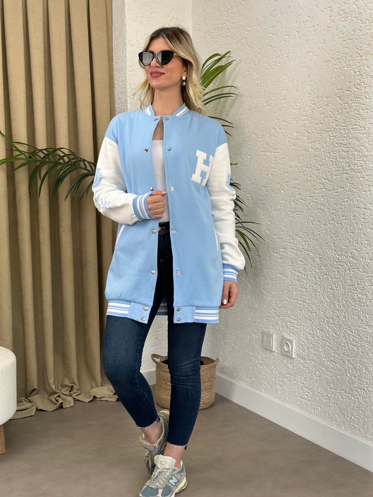 BEBE MAVİ ÇITÇITLI KOLEJ CEKET 3 İPLİK ŞARDONLU