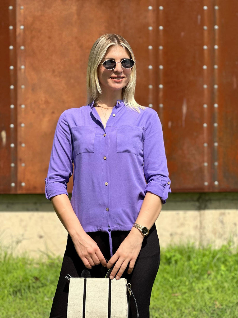 BEL BÜZGÜLÜ PAMUK GÖMLEK MOR