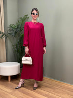 BEL BUZGULU VİSKON ELBİSE BORDO