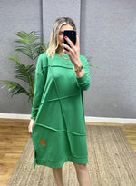 BENETTON YEŞİL  OVERSİZE GEOMETRİK  DİKİŞ DETAYLI SWEAT TUNİK