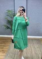 BENETTON YEŞİL  OVERSİZE GEOMETRİK  DİKİŞ DETAYLI SWEAT TUNİK