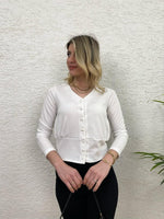 BEYAZ DÜĞMELİ CROP BLUZ
