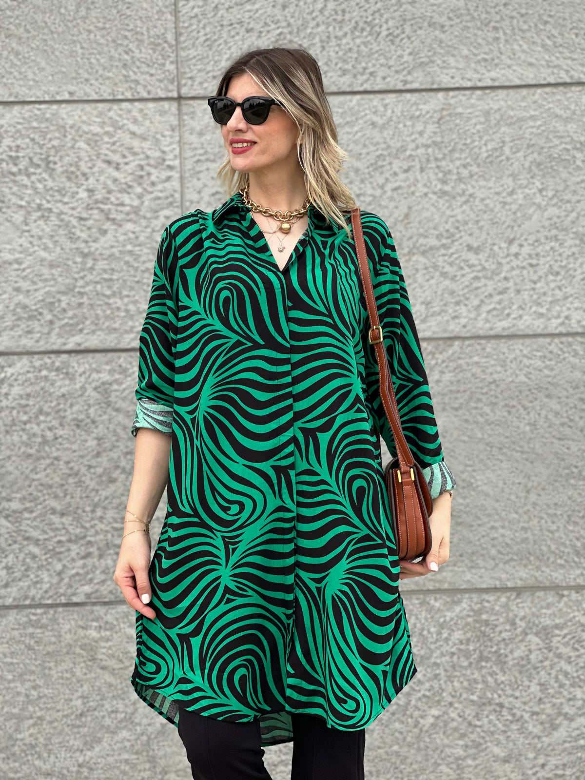 BÜYÜK BEDEN STİL GÖMLEK ETNİK DESEN ZEBRA HAKİ