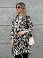 BÜYÜK BEDEN STİL GÖMLEK ETNİK DESEN ZEBRA SİYAH BEYAZ