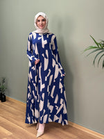 CAM KIRIĞI DESEN %100 PAMUKLU SWEAT ELBİSE MAVİ