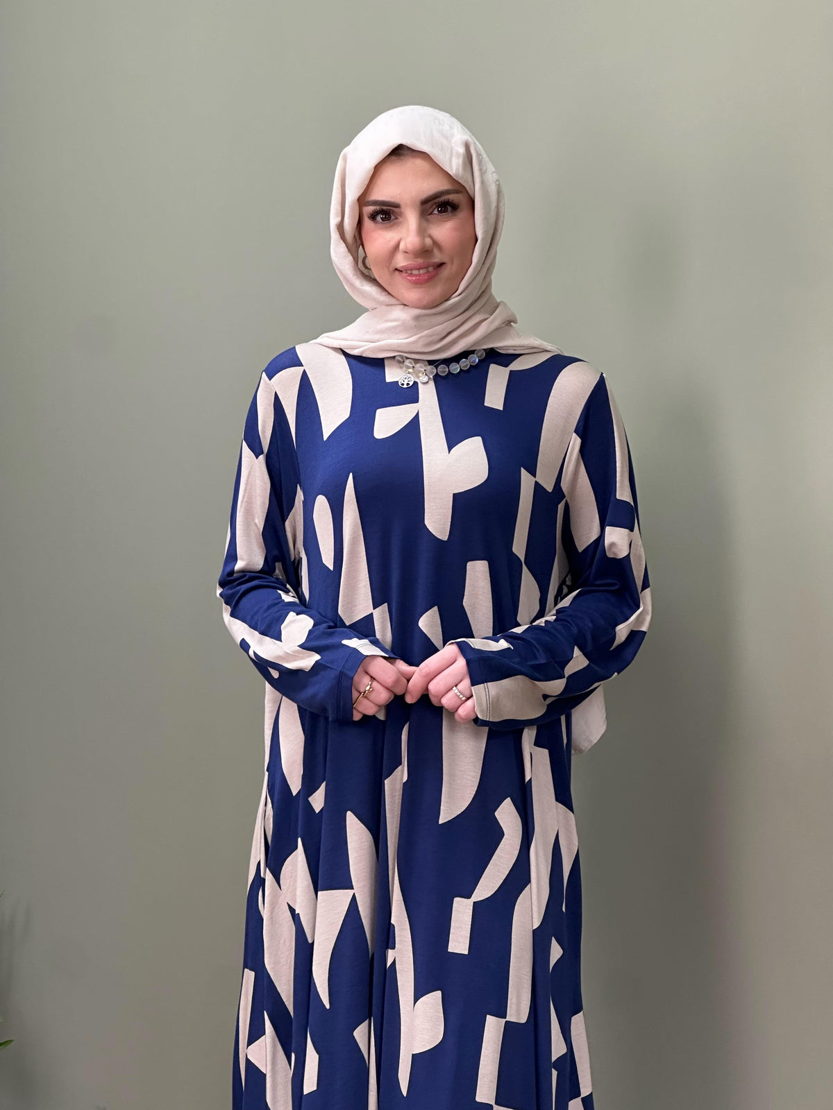 CAM KIRIĞI DESEN %100 PAMUKLU SWEAT ELBİSE MAVİ