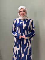 CAM KIRIĞI DESEN %100 PAMUKLU SWEAT ELBİSE MAVİ