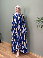 CAM KIRIĞI DESEN %100 PAMUKLU SWEAT ELBİSE MAVİ