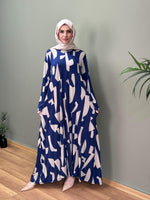 CAM KIRIĞI DESEN %100 PAMUKLU SWEAT ELBİSE MAVİ