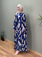 CAM KIRIĞI DESEN %100 PAMUKLU SWEAT ELBİSE MAVİ