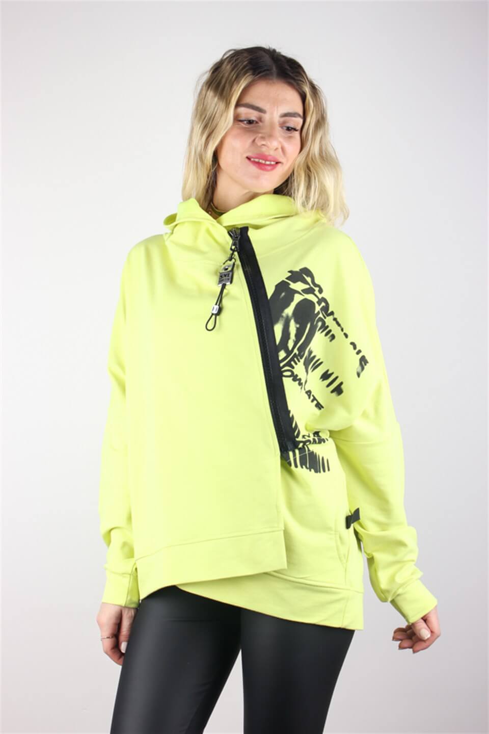 ÇAPRAZ FERMUAY DETAYLI SWEATSHİRT NEON YEŞİL