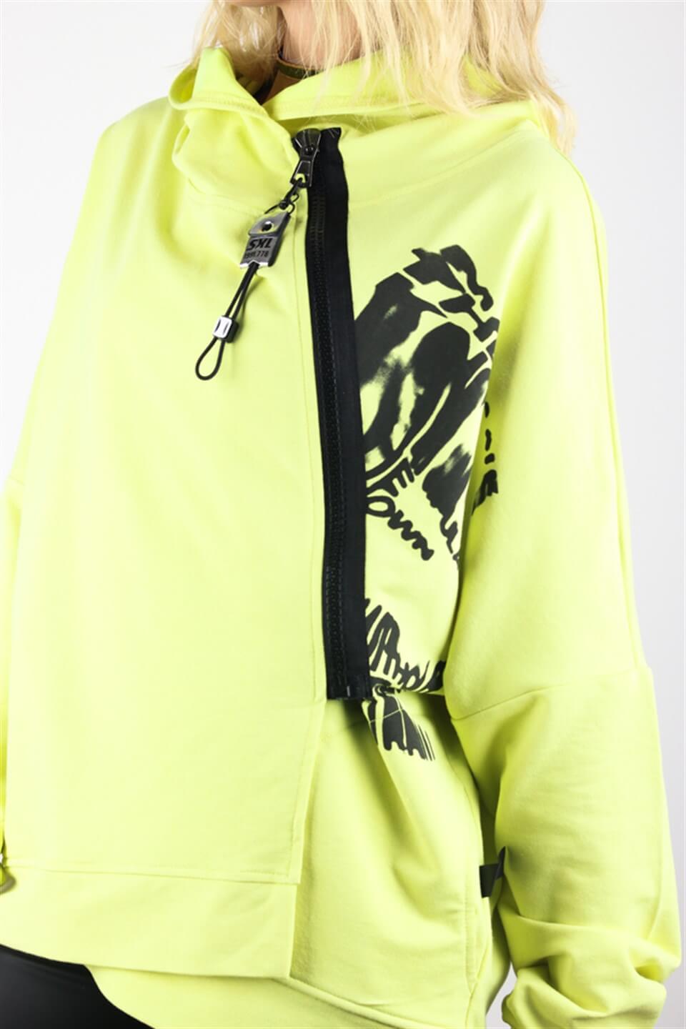 ÇAPRAZ FERMUAY DETAYLI SWEATSHİRT NEON YEŞİL