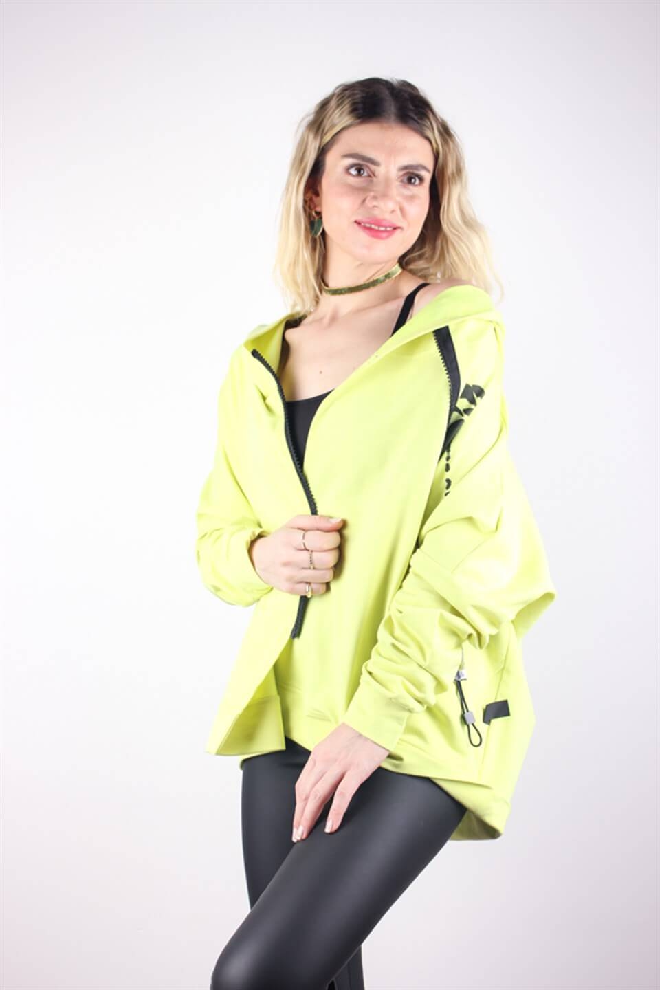 ÇAPRAZ FERMUAY DETAYLI SWEATSHİRT NEON YEŞİL