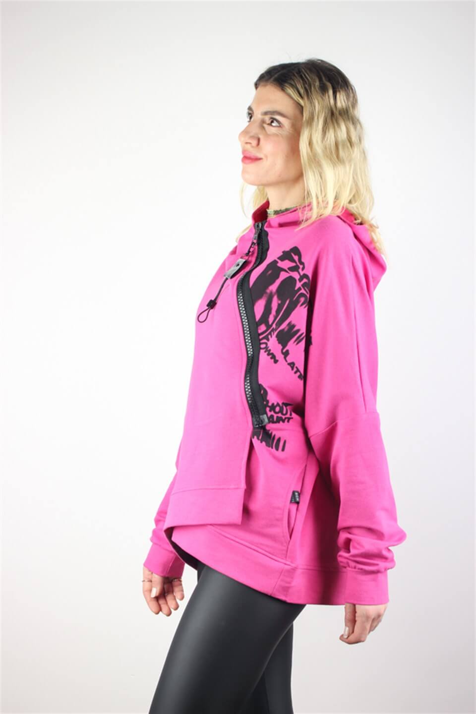 ÇAPRAZ FERMUAY DETAYLI SWEATSHİRT PEMBE