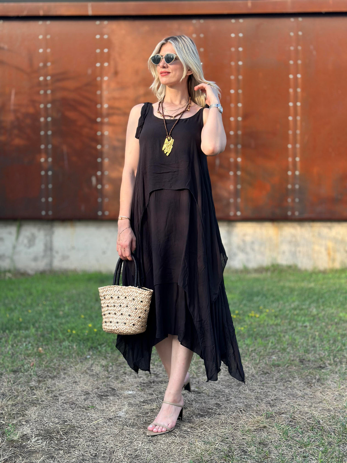 ÇİFT KATLI ELBİSE İTHAL PAMUK SİYAH
