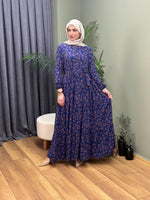 ÇITIR DESEN ETEK VOLANLI MAKSİ ELBİSE MOR