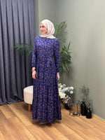 ÇITIR DESEN ETEK VOLANLI MAKSİ ELBİSE MOR